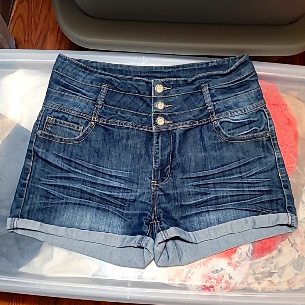 1ST Kiss Cuffed High Rise Dark Denim Jean Shorts Size 15